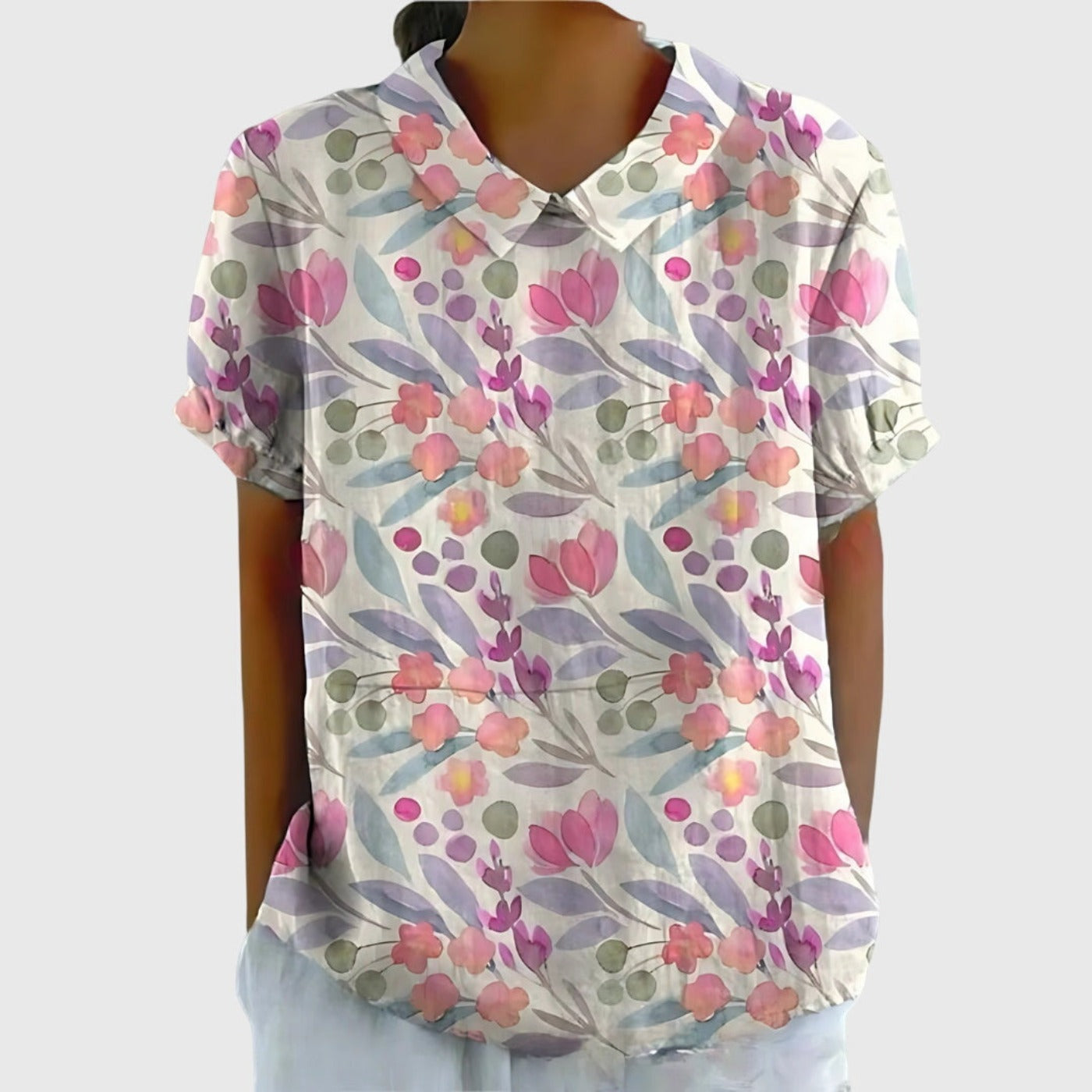 Floral Short Sleeve Blouse - White 7