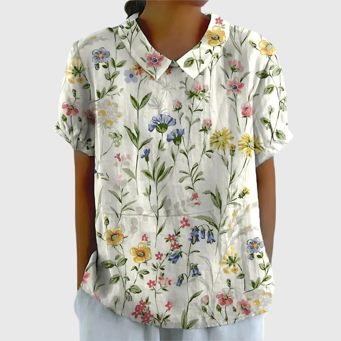Floral Short Sleeve Blouse - White