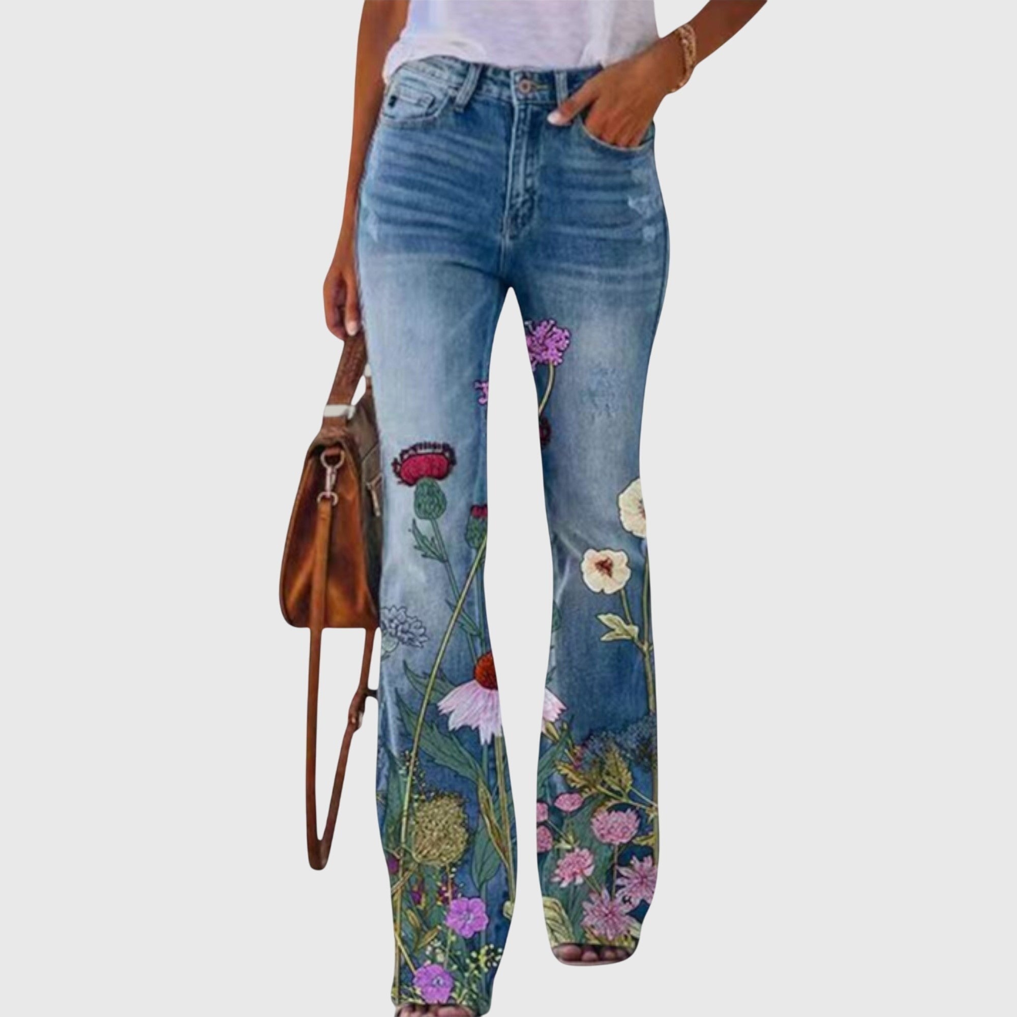 Floral Skinny Jeans - Yellow Flower