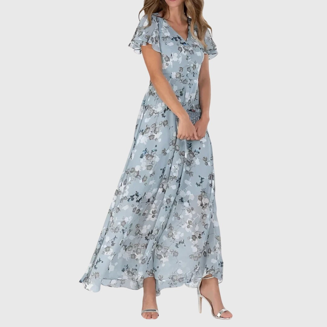 Floral Wedding Guest Maxi Dress - Blue
