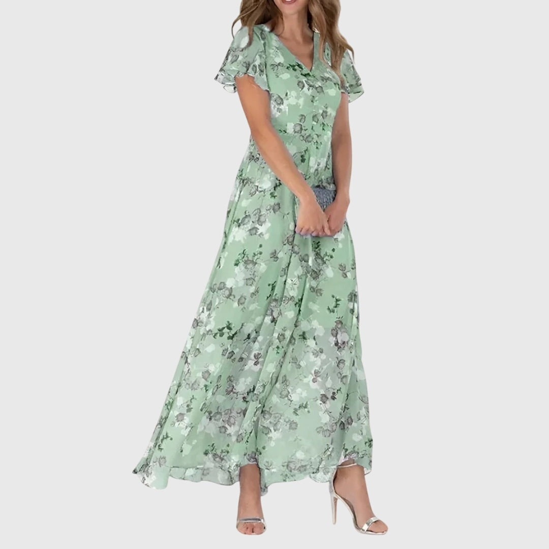 Floral Wedding Guest Maxi Dress - Green