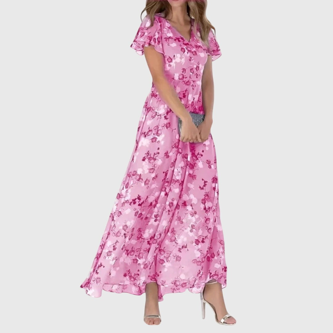 Floral Wedding Guest Maxi Dress - Light Pink