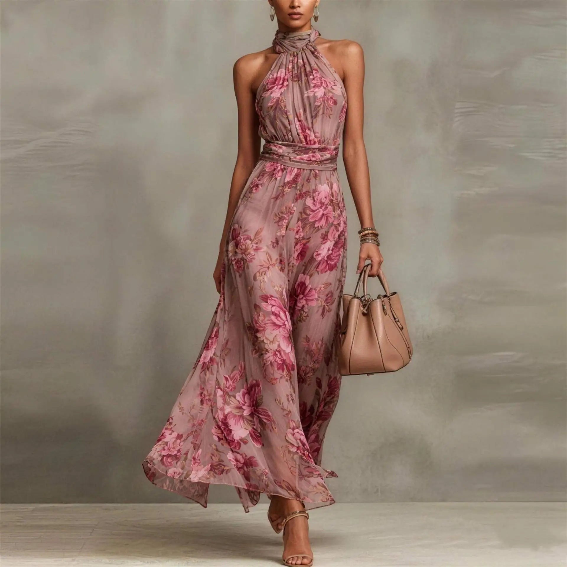 Floral Wedding Guest Maxi Dress - Pink