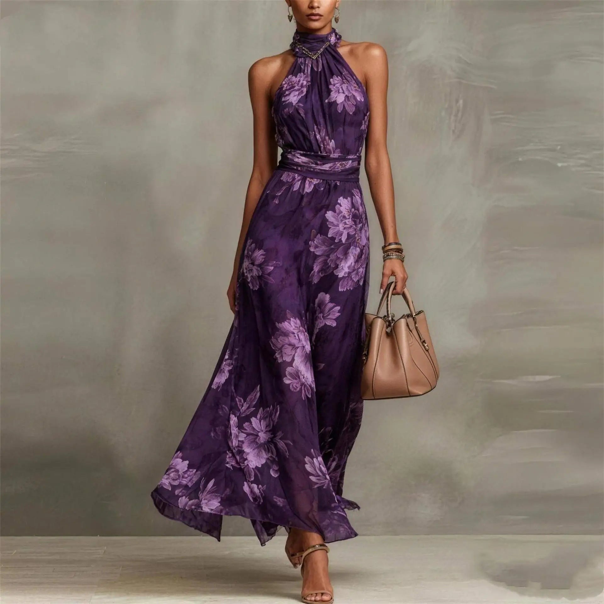 Floral Wedding Guest Maxi Dress - Purple
