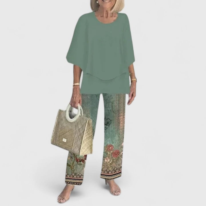 Floral Wide Leg Pants Two Piece Set - 05