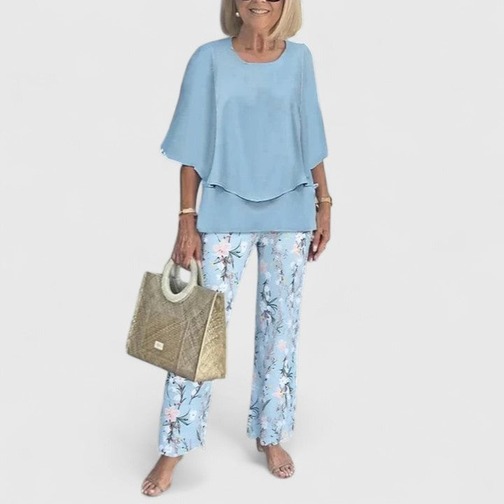 Floral Wide Leg Pants Two Piece Set - 06
