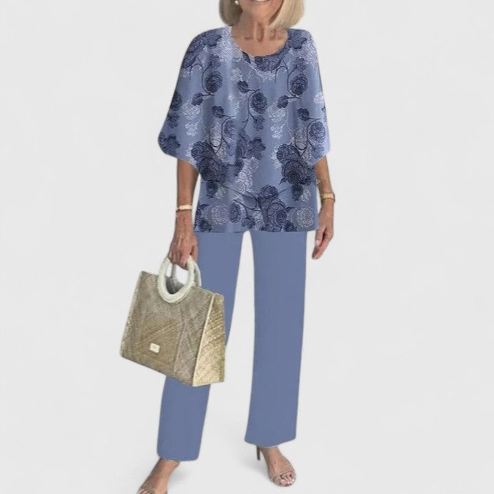 Floral Wide Leg Pants Two Piece Set - 11