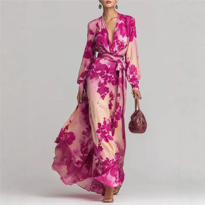 Floral Wrap Maxi Dress - Pink