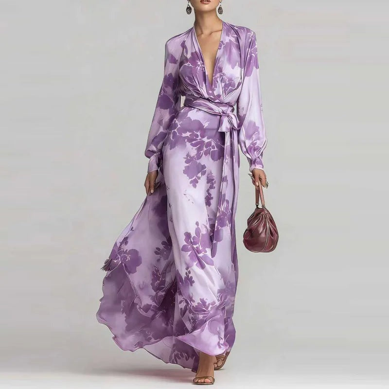 Floral Wrap Maxi Dress - Purple