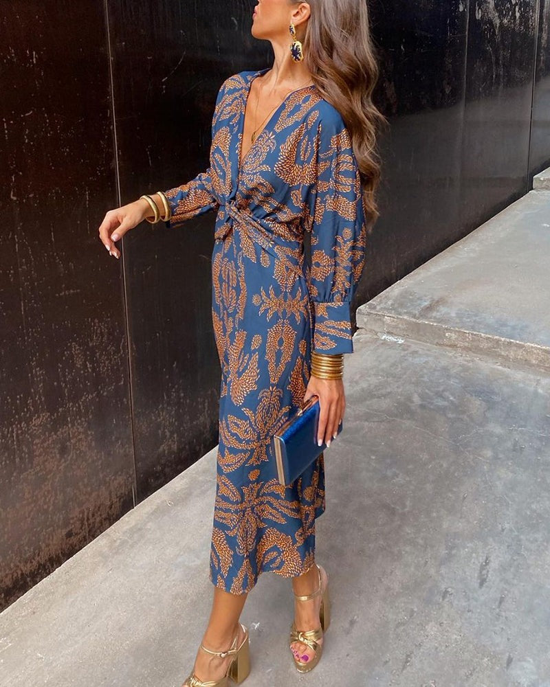 Floral Wrap Midi Dress - Blue