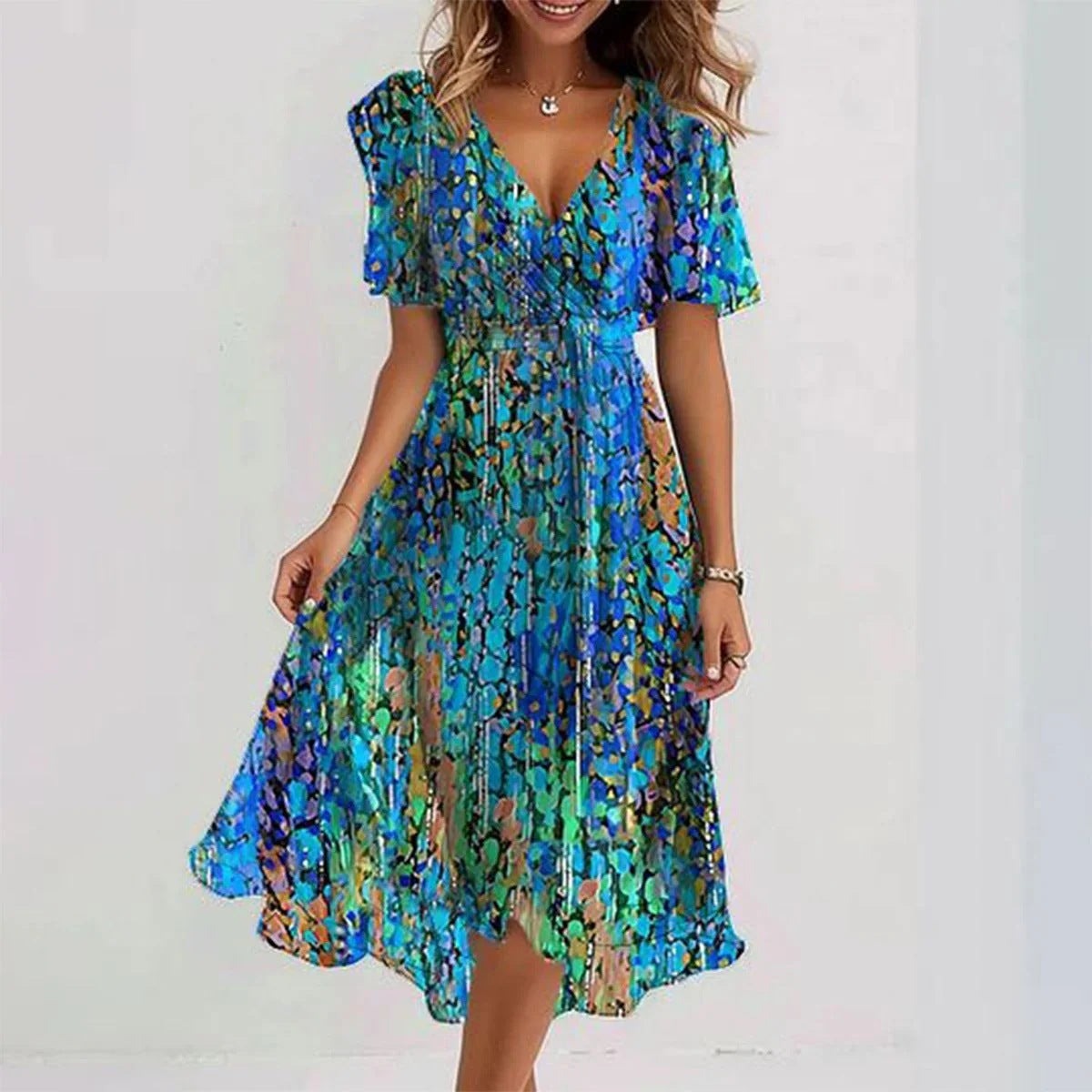 Floral Wrap Midi Dress - Blue
