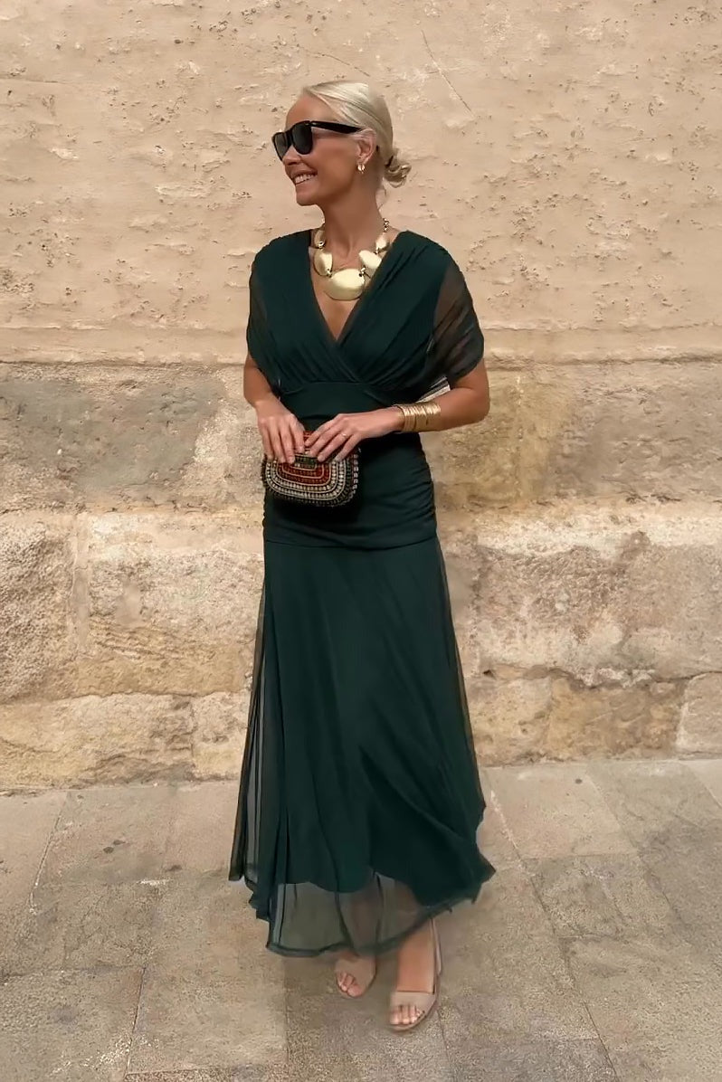 Formal Off Shoulder Midi Dress - Green