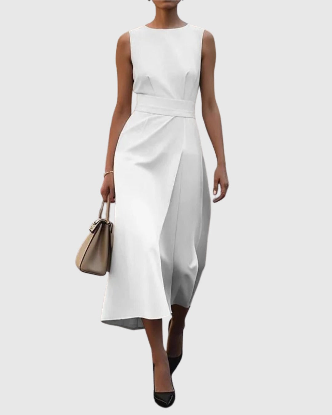 Formal Ruched Midi Dress - White