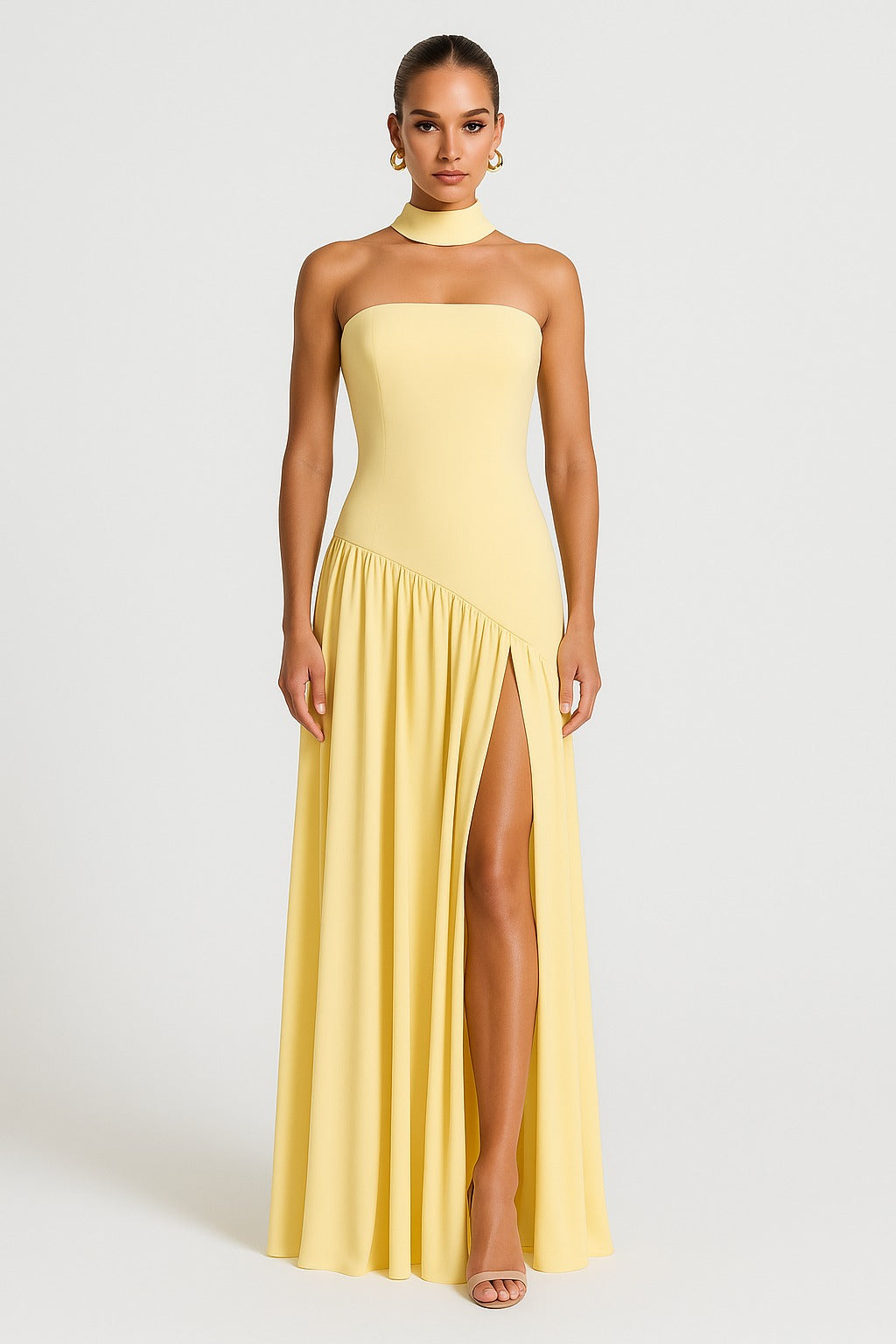 Formal Strapless Maxi Dress - Yellow
