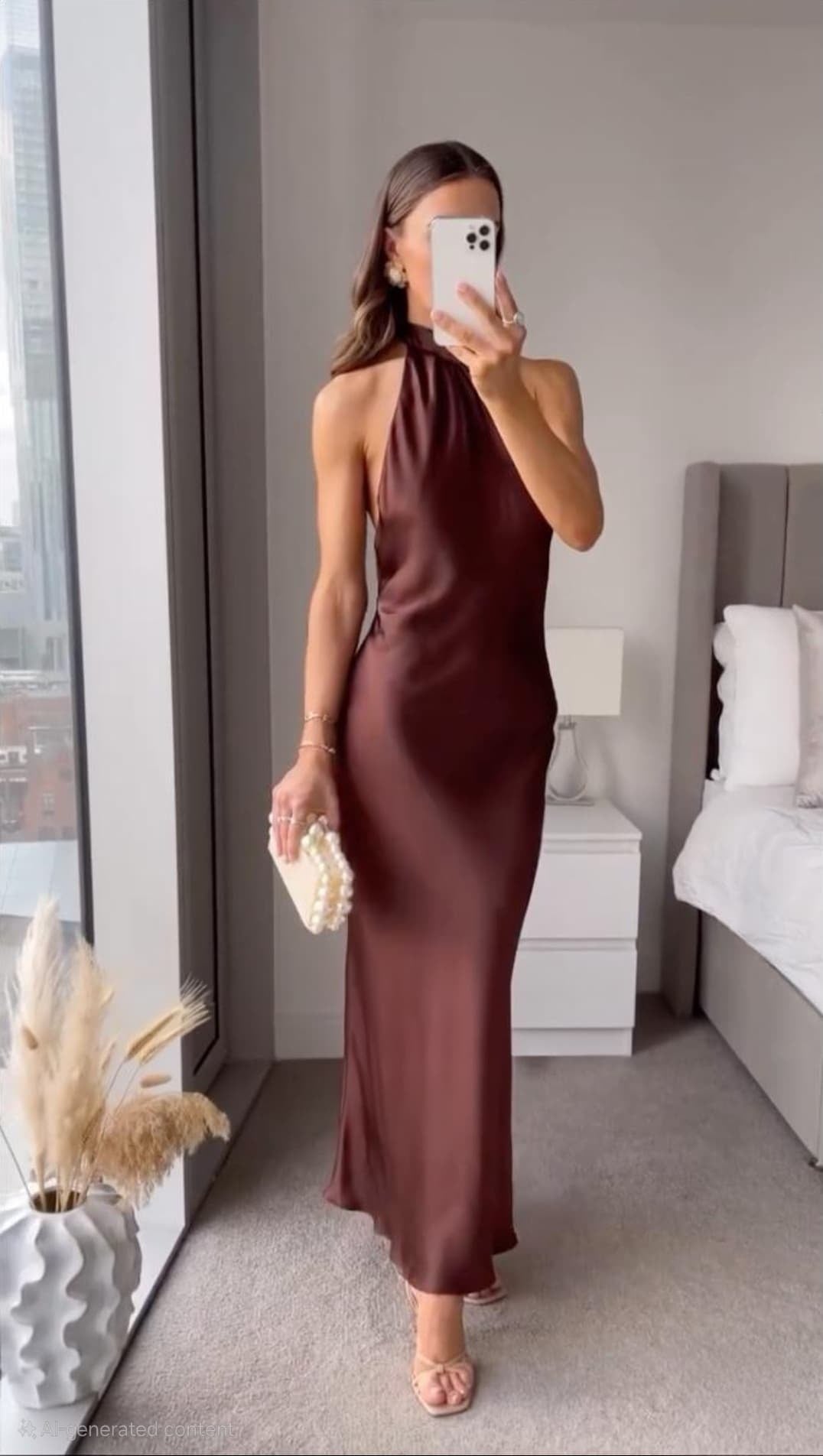 Halter Midi Dress - Brown