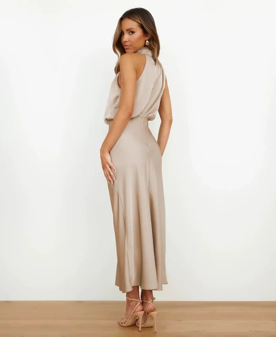 Halter Wedding Guest Midi Dress