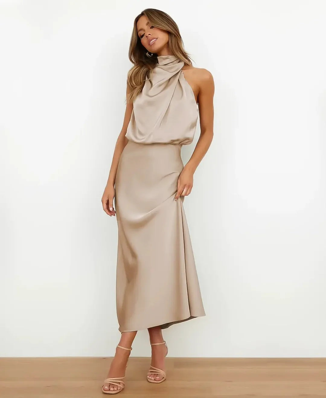 Halter Wedding Guest Midi Dress