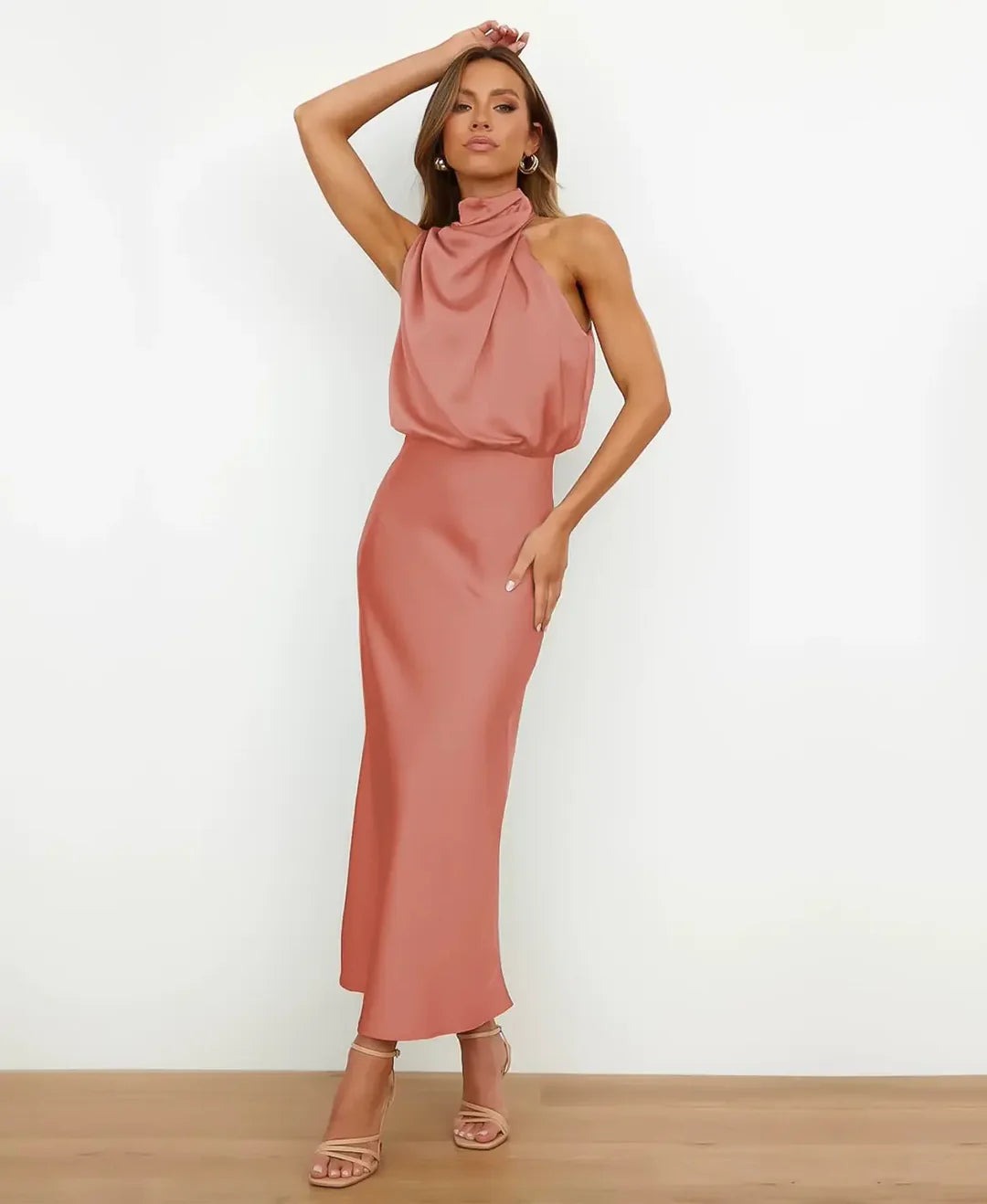 Halter Wedding Guest Midi Dress
