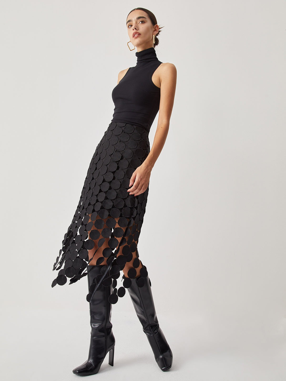 High Waisted Lace Midi Skirt