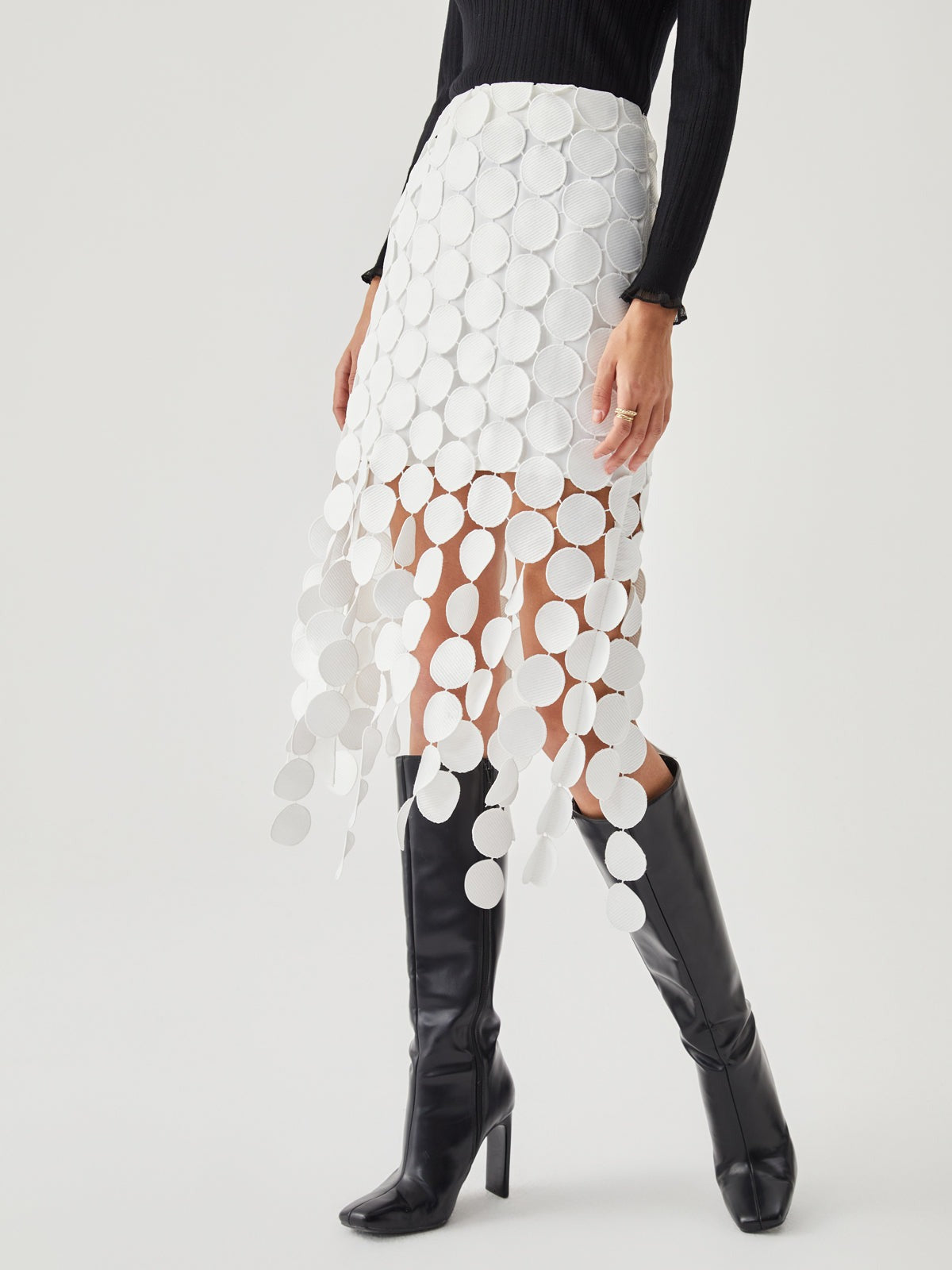 High Waisted Lace Midi Skirt - White