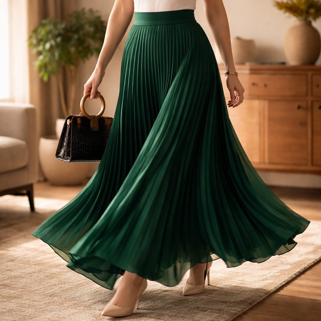 High Waisted Pleated Maxi Skirt