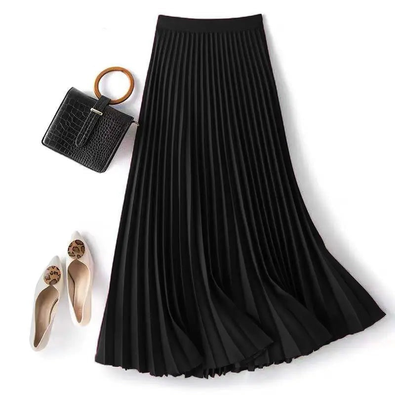 High Waisted Pleated Maxi Skirt - Black