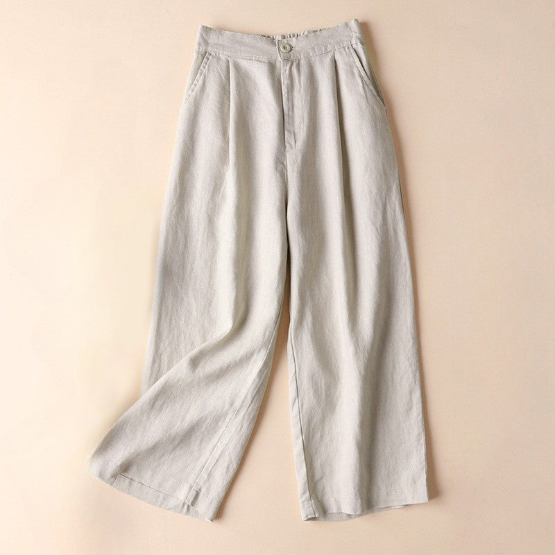 High Waisted Wide Leg Pants - Beige