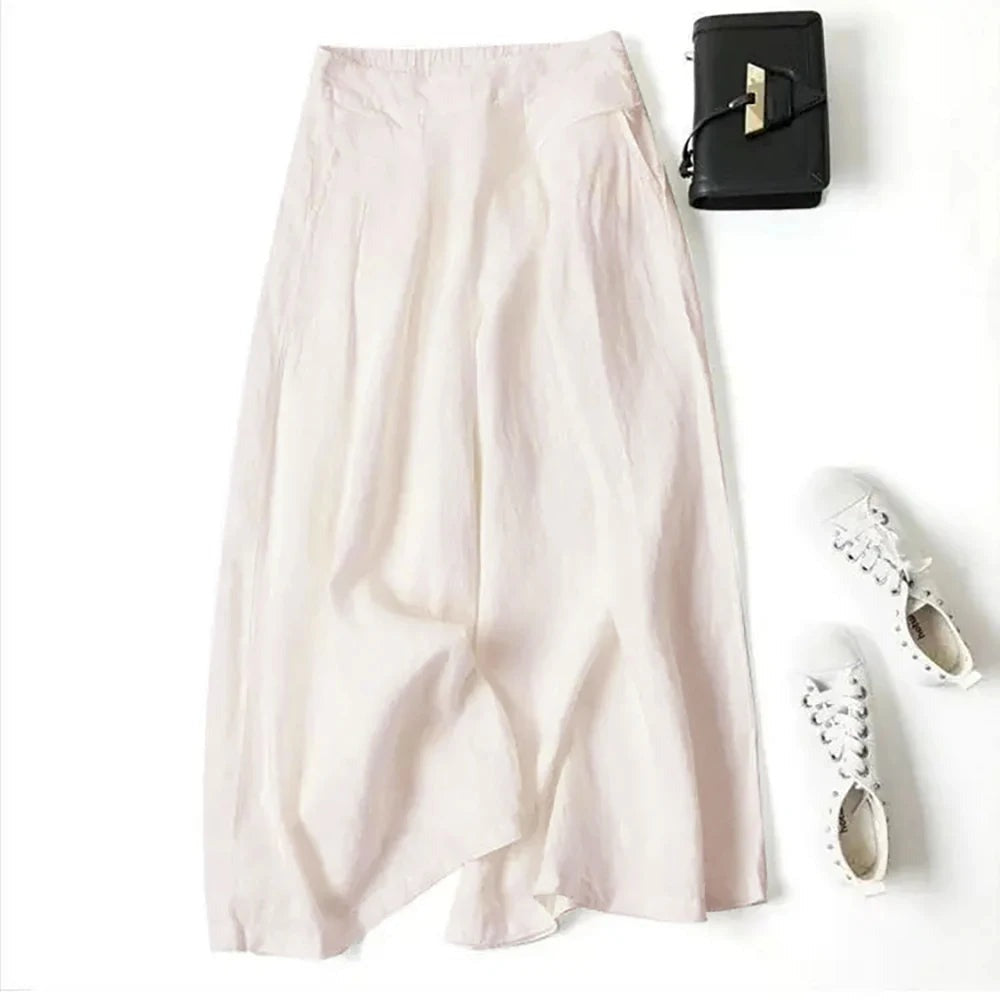 High Waisted Wide Leg Pants - Beige