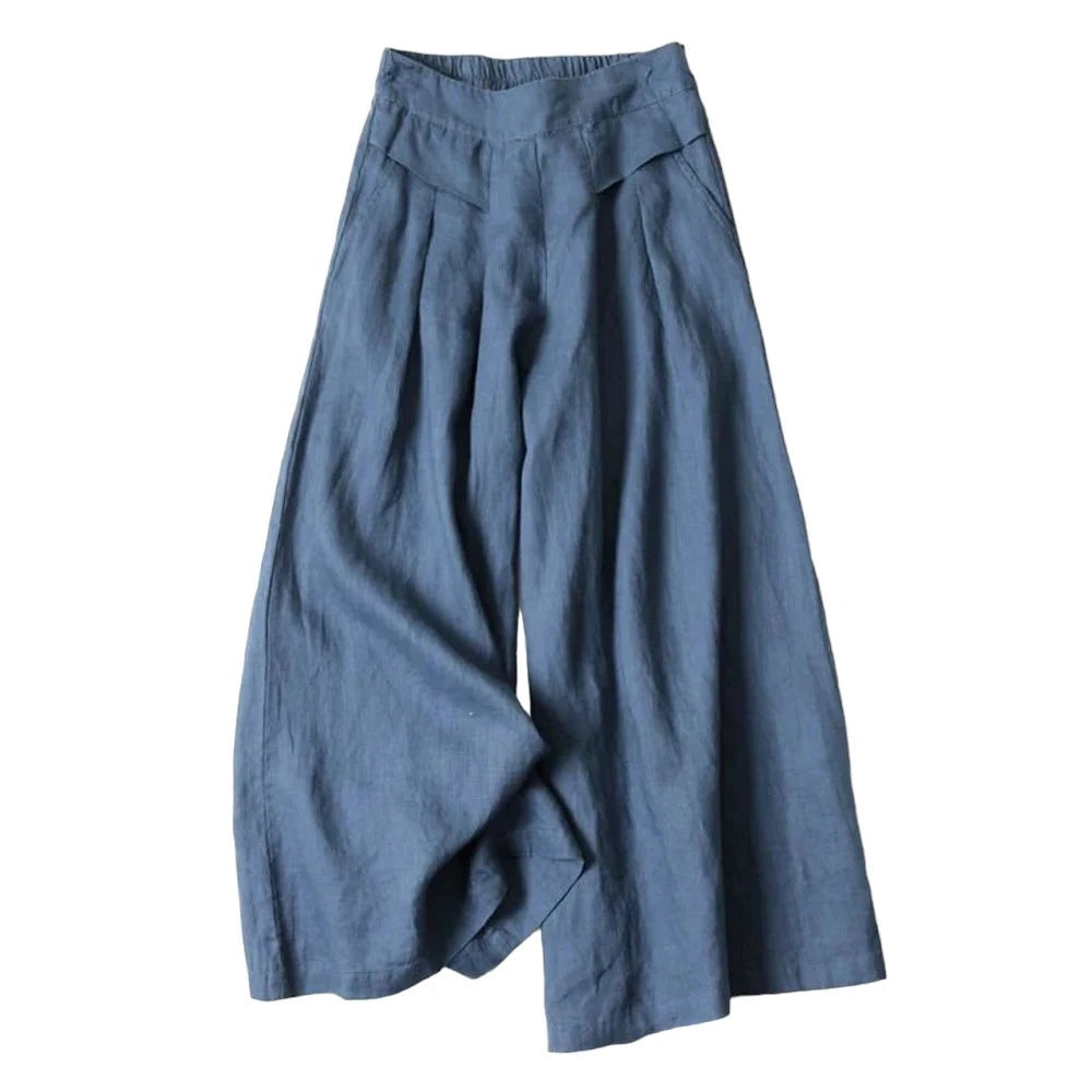 High Waisted Wide Leg Pants - Blue