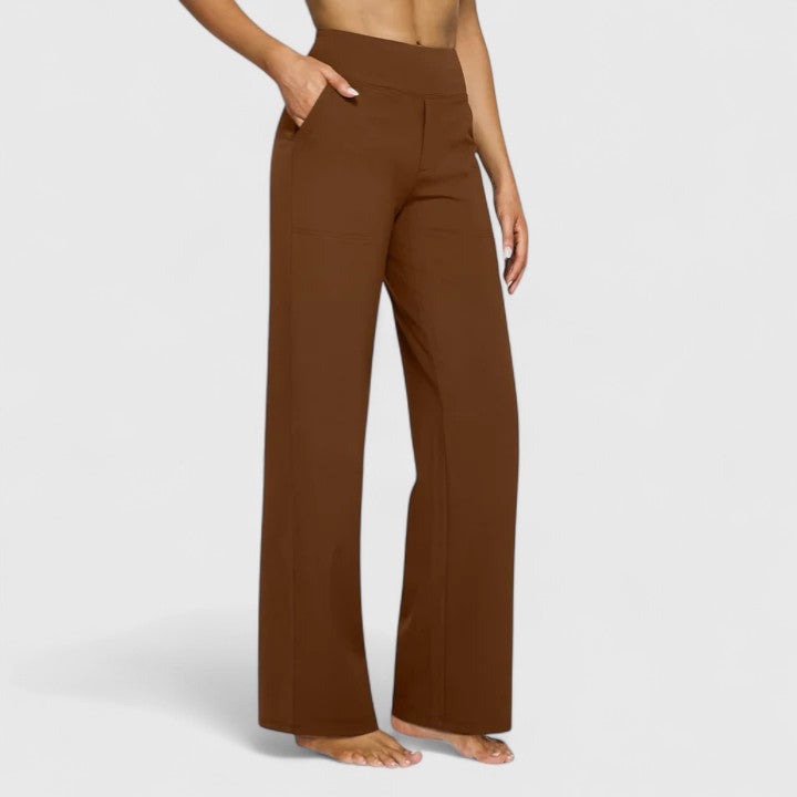 High Waisted Wide Leg Pants - Brown