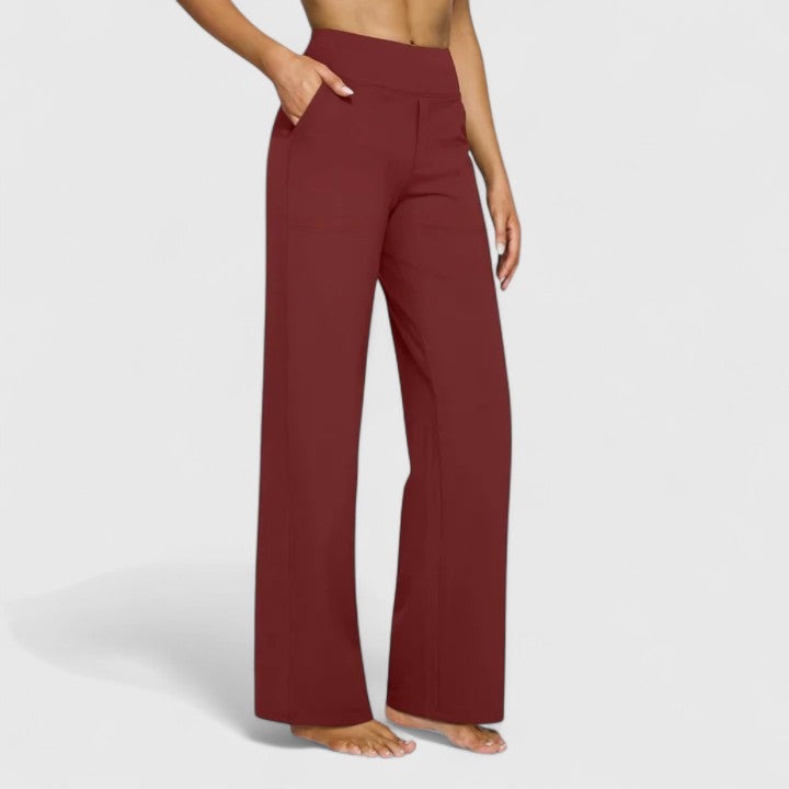 High Waisted Wide Leg Pants - Red