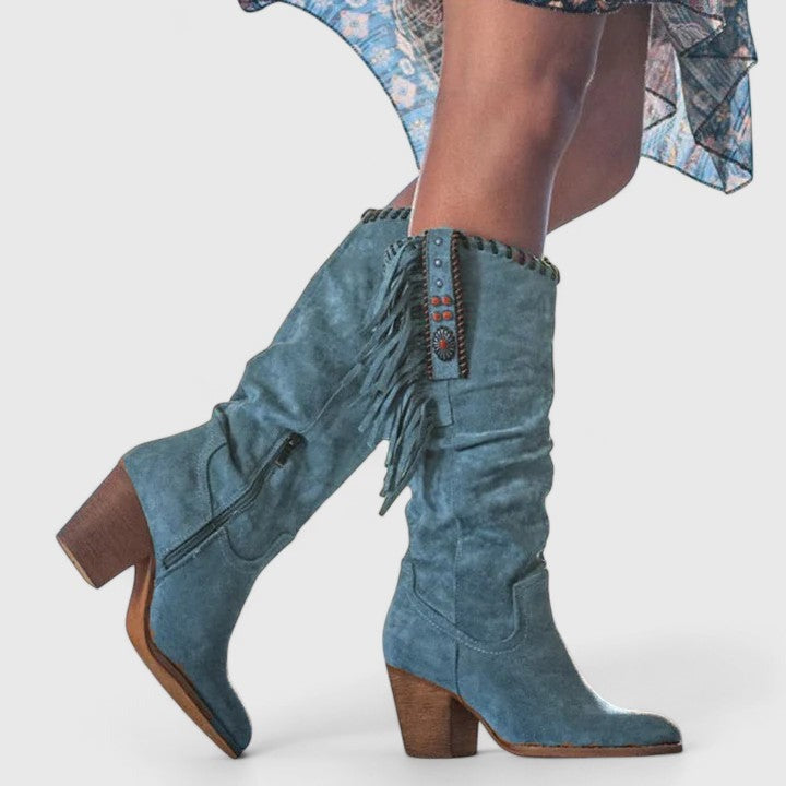 Knee High Western Boots - Blue