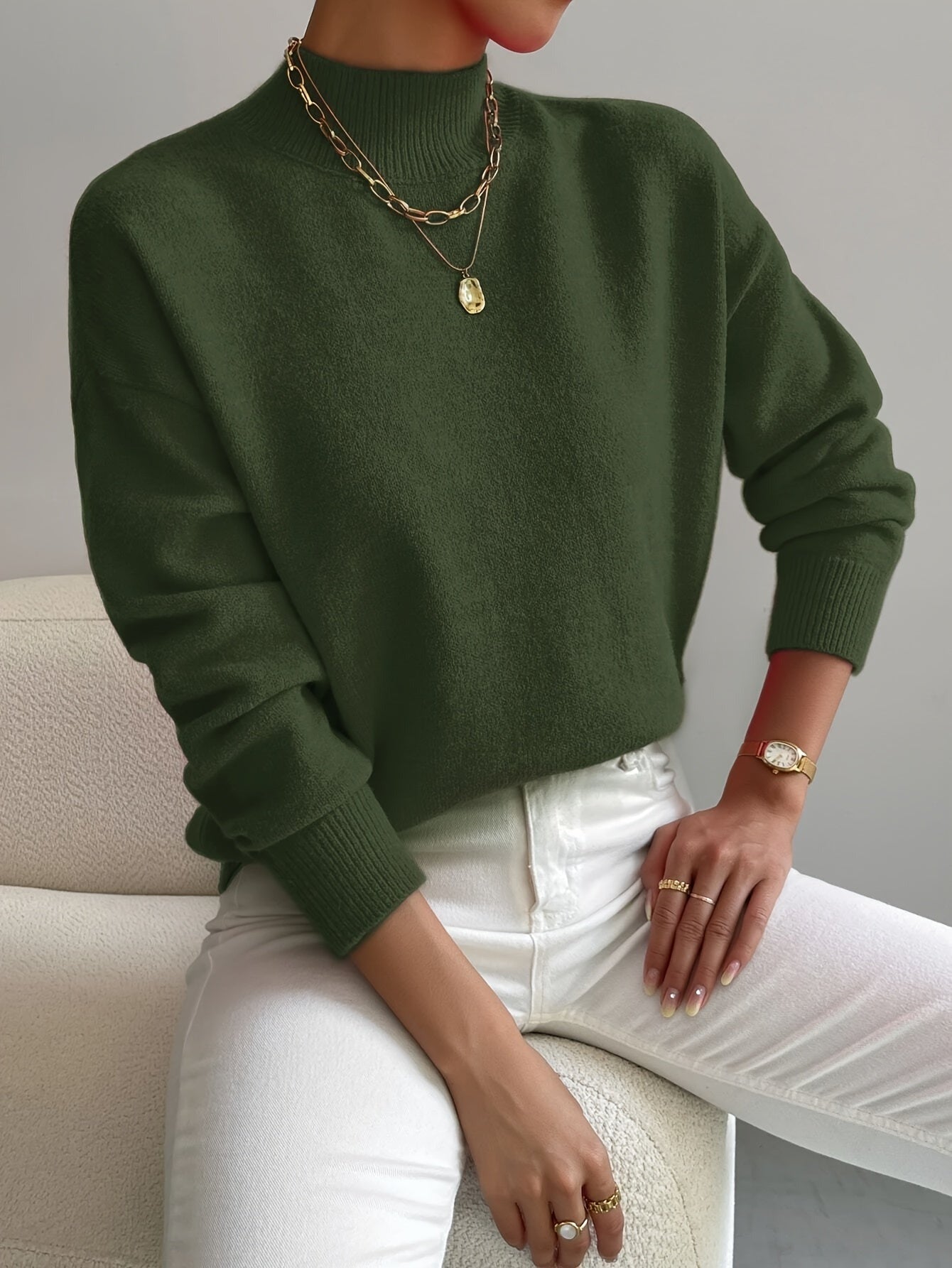 Knit Mock Neck Sweater - Green