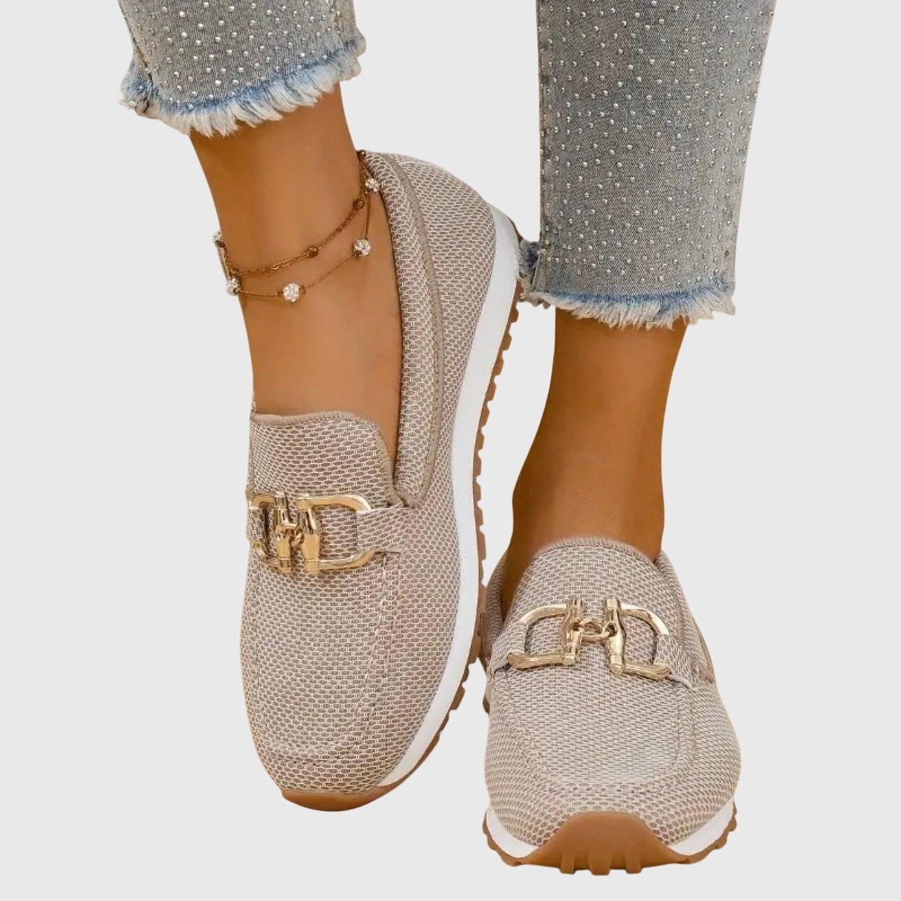 Knit Platform Loafers - Beige