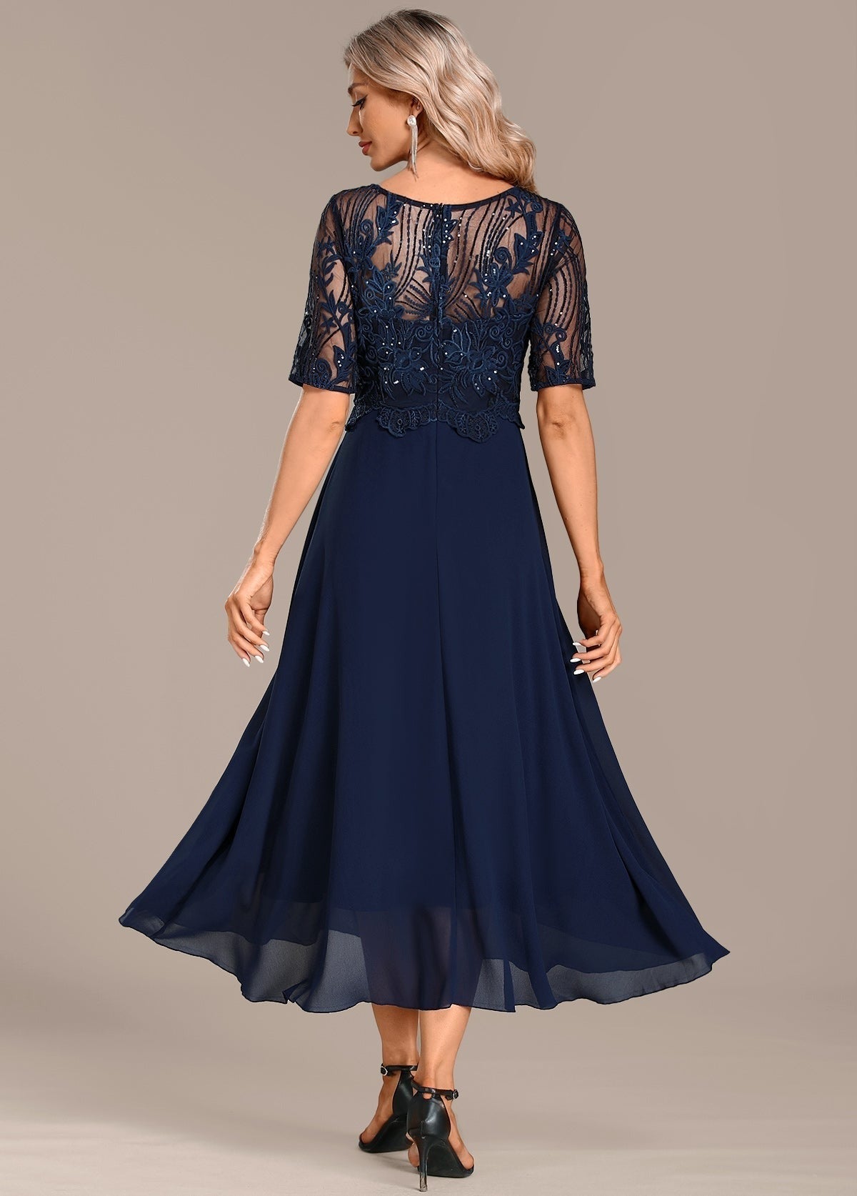 Lace Tea Length Formal Dress
