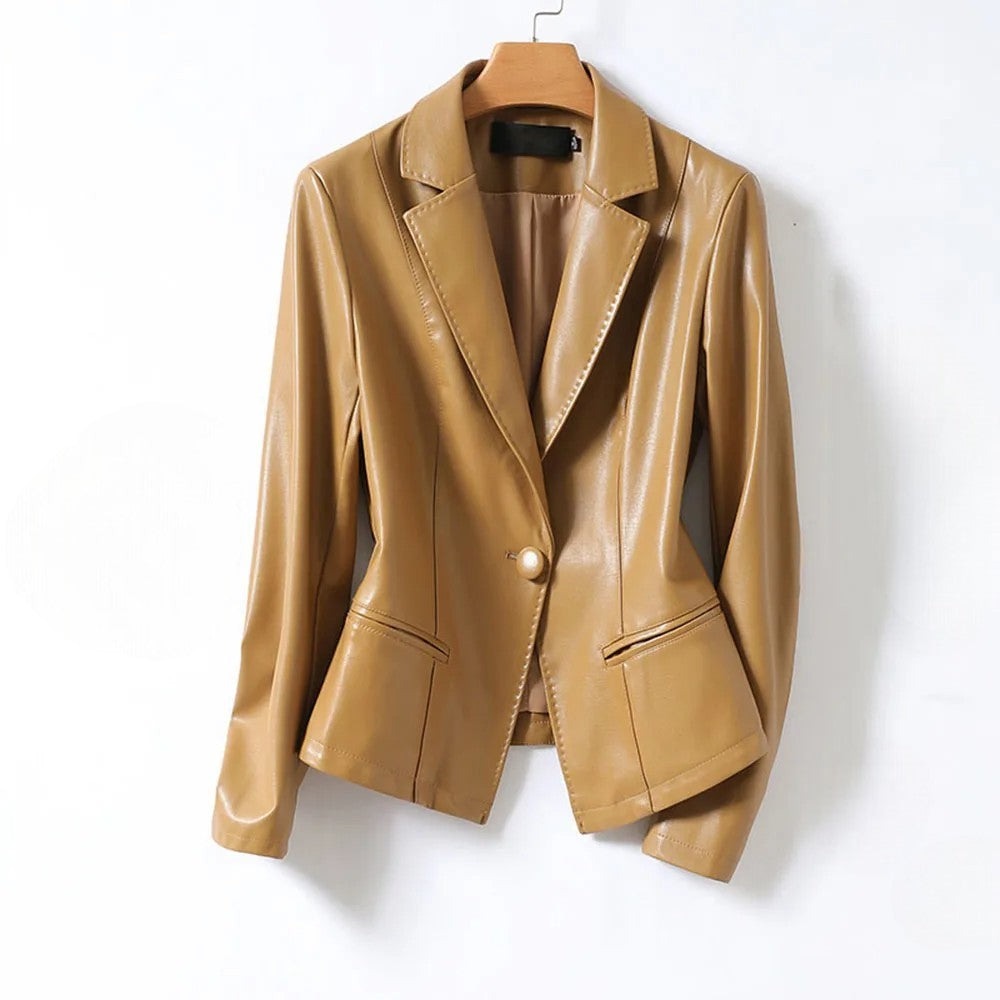 Leather Blazer Jacket - Camel