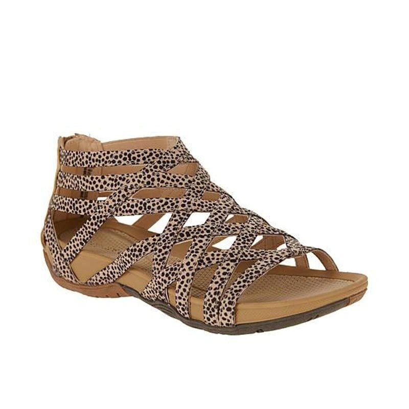 Leopard Print Gladiator Sandals - Brown