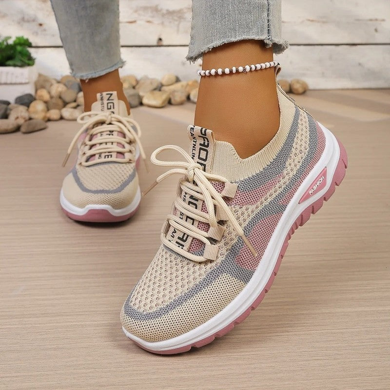 Lightweight Walking Sneakers - Khaki Pink