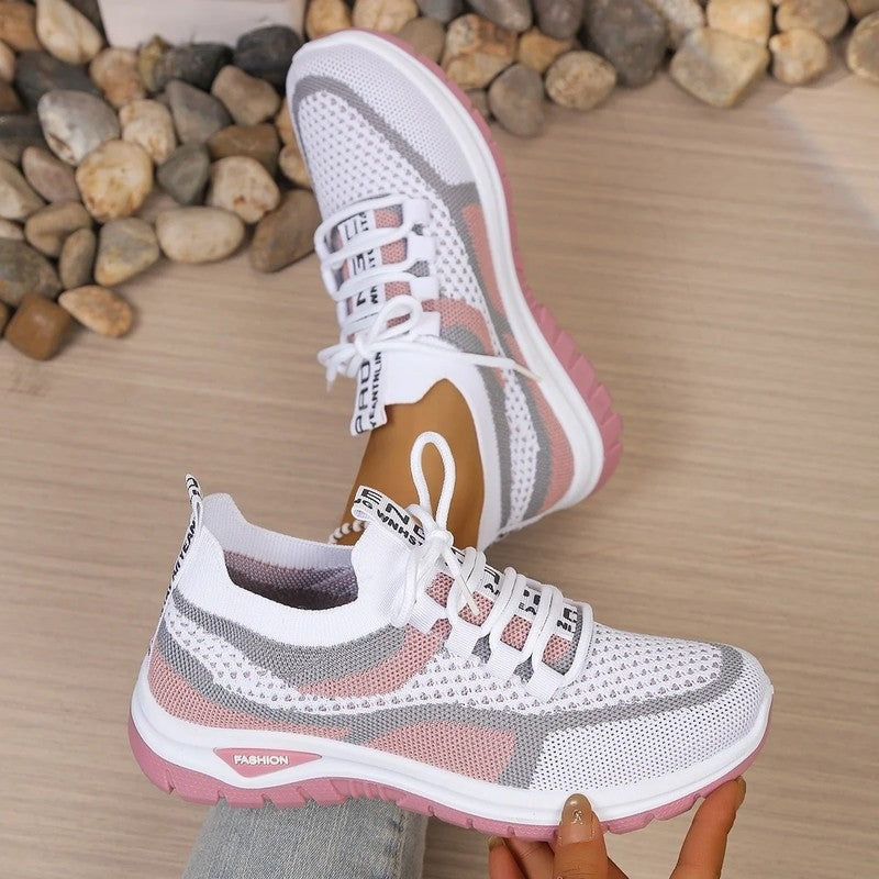 Lightweight Walking Sneakers - White Pink