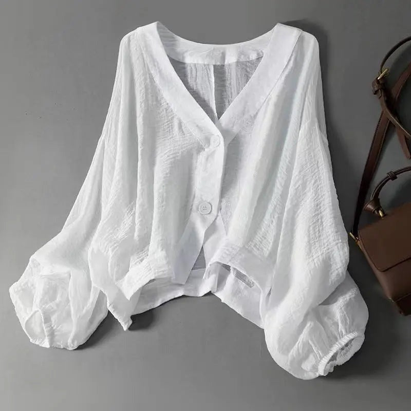 Long Sleeve Batwing Blouse - White