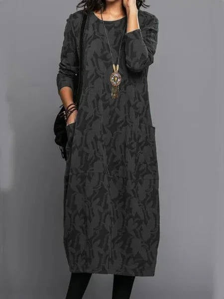 Long Sleeve Midi Dress - Black