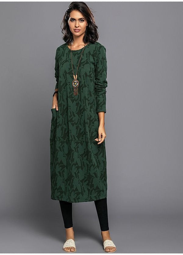 Long Sleeve Midi Dress - Green