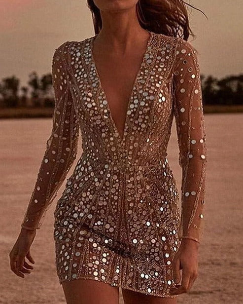 Long Sleeve Sequin Mini Dress