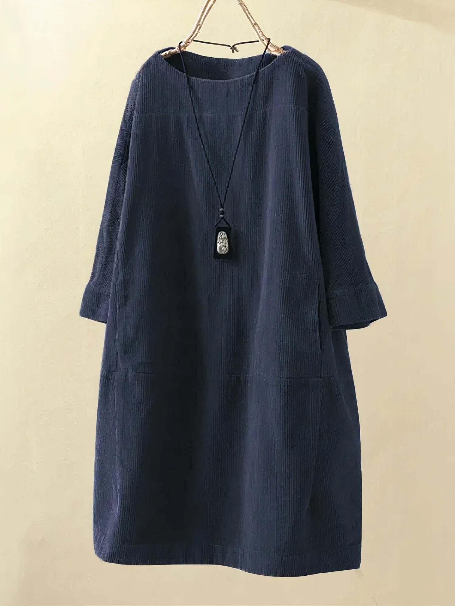 Long Sleeve Shift Dress - Navy Blue