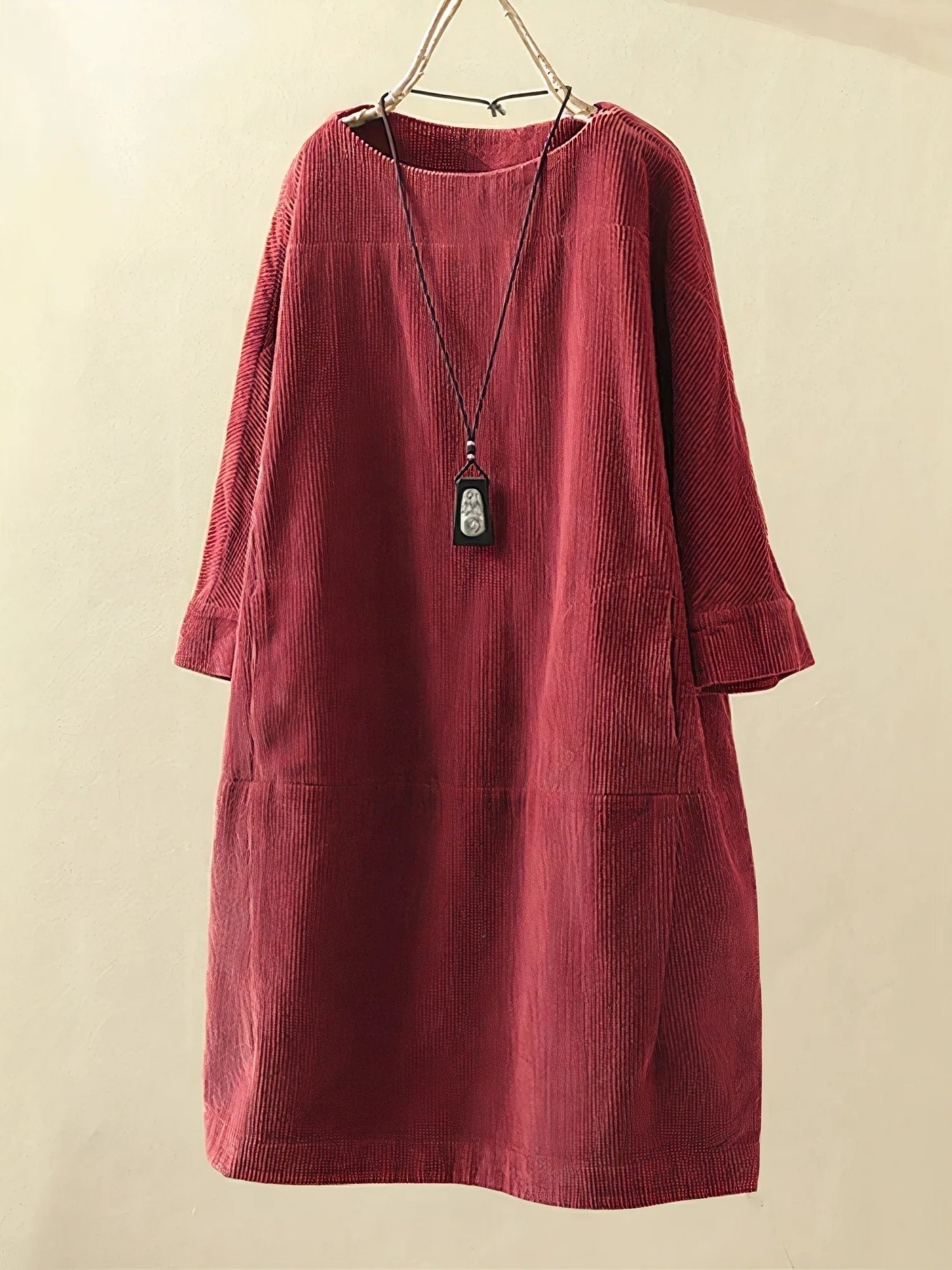 Long Sleeve Shift Dress - Red