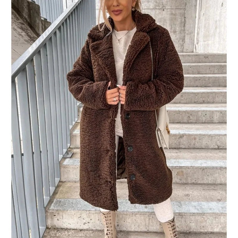 Long Teddy Coat - Dark Brown