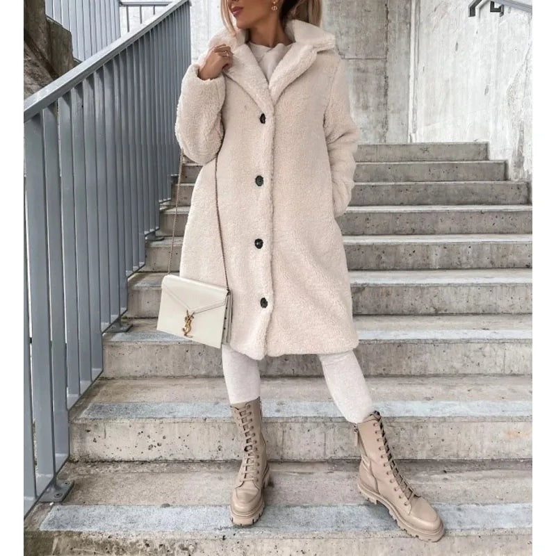 Long Teddy Coat - White