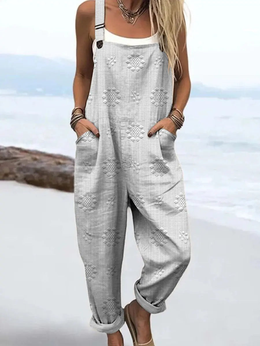 Loose Fit Overalls Jumpsuit - White