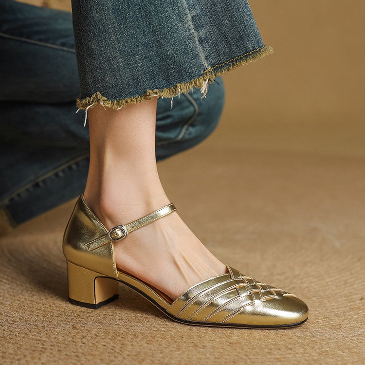 Low Block Heel Sandals - Gold