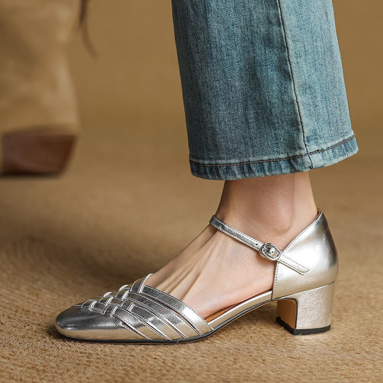 Low Block Heel Sandals - Silver